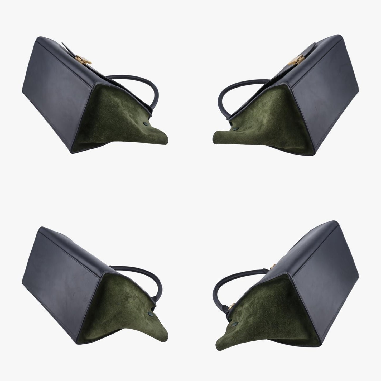 CELINE Trapeze Shoulder Bag in Medium Green and Black Leather and Suede