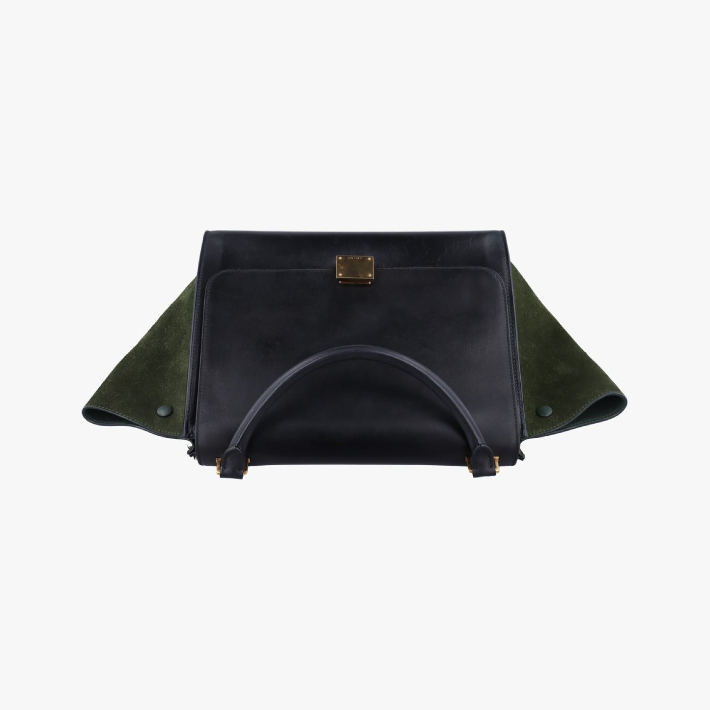 CELINE Trapeze Shoulder Bag in Medium Green and Black Leather and Suede