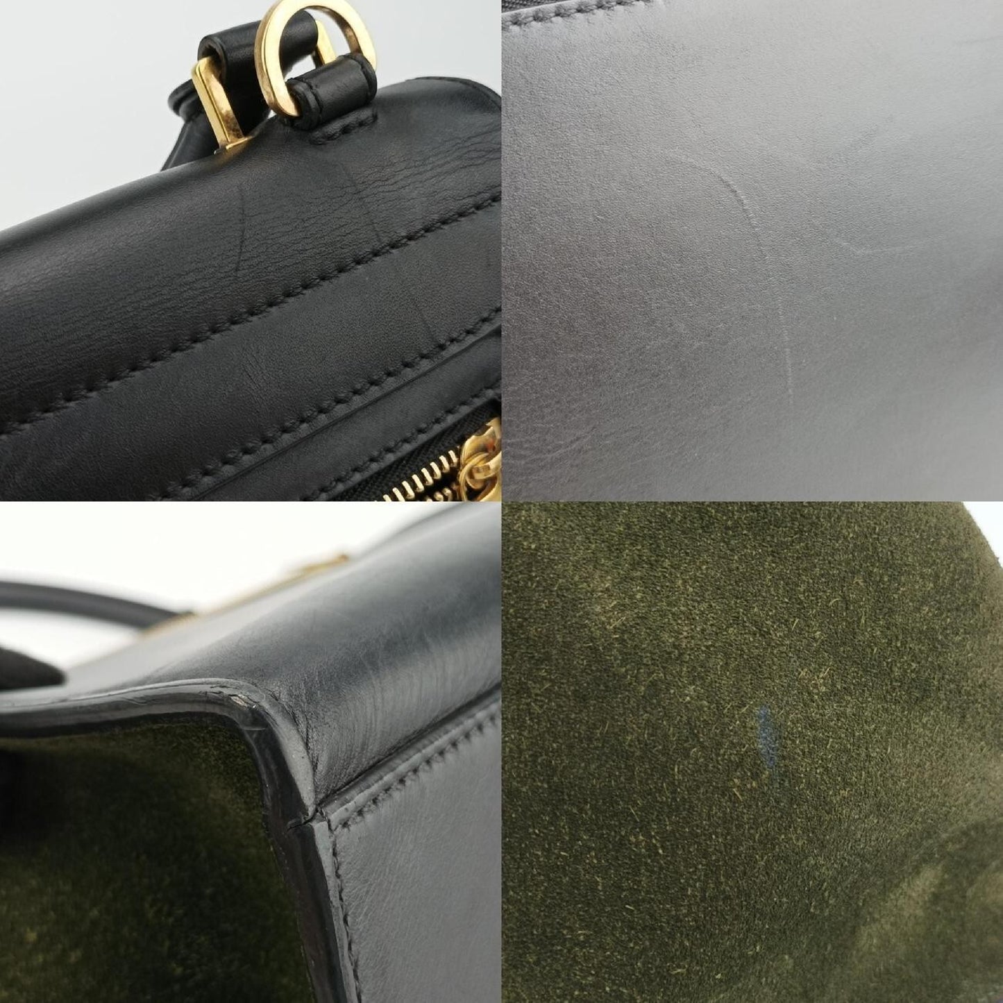 CELINE Trapeze Shoulder Bag in Medium Green and Black Leather and Suede