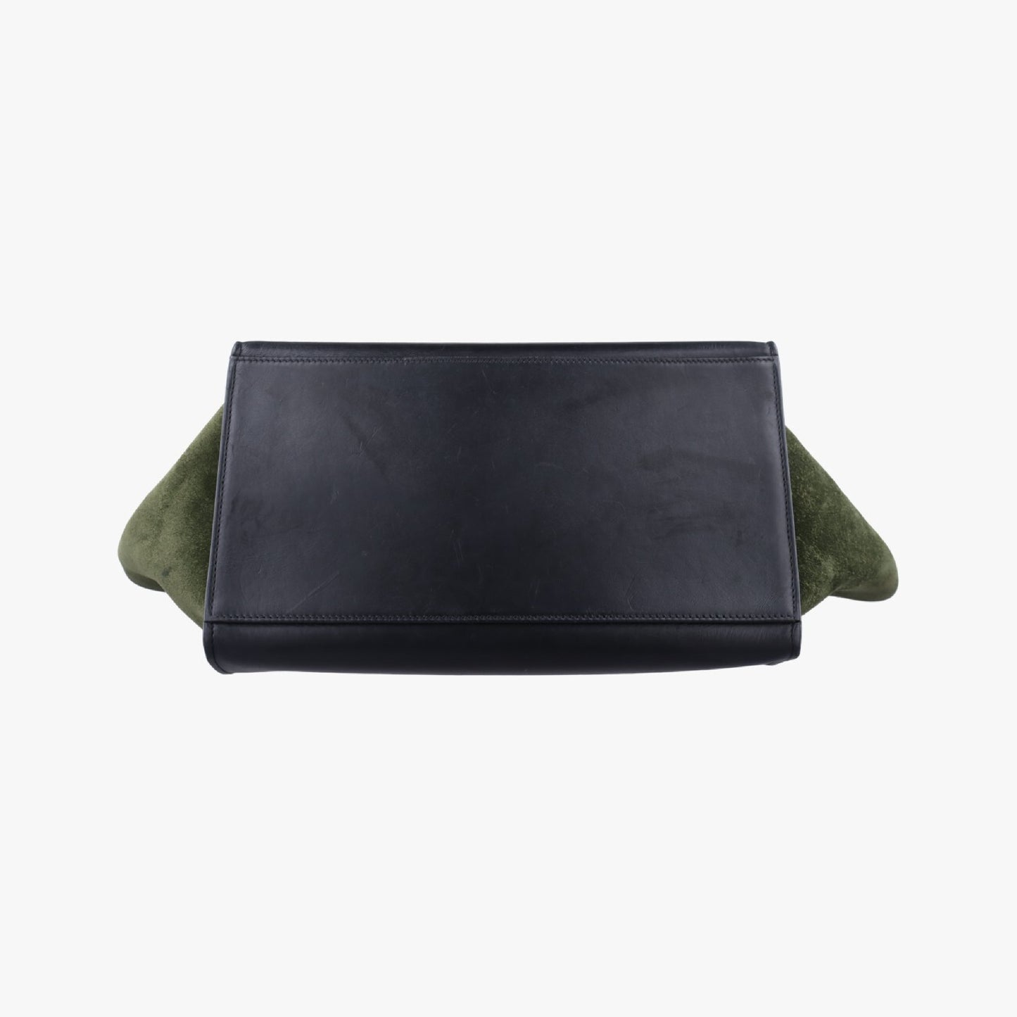 CELINE Trapeze Shoulder Bag in Medium Green and Black Leather and Suede