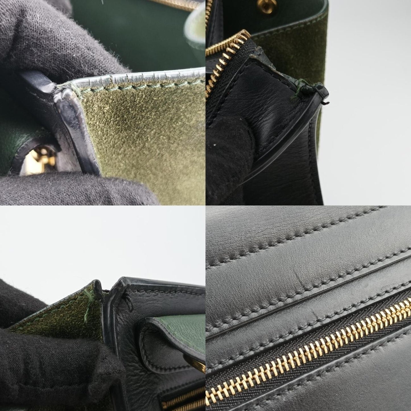 CELINE Trapeze Shoulder Bag in Medium Green and Black Leather and Suede