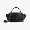 CELINE Trapeze Shoulder Bag in Medium Green and Black Leather and Suede