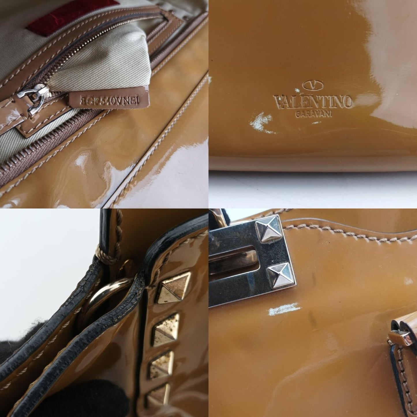 VALENTINO Rockstud Beige Patent BGF540VNE1 Shoulder Bag