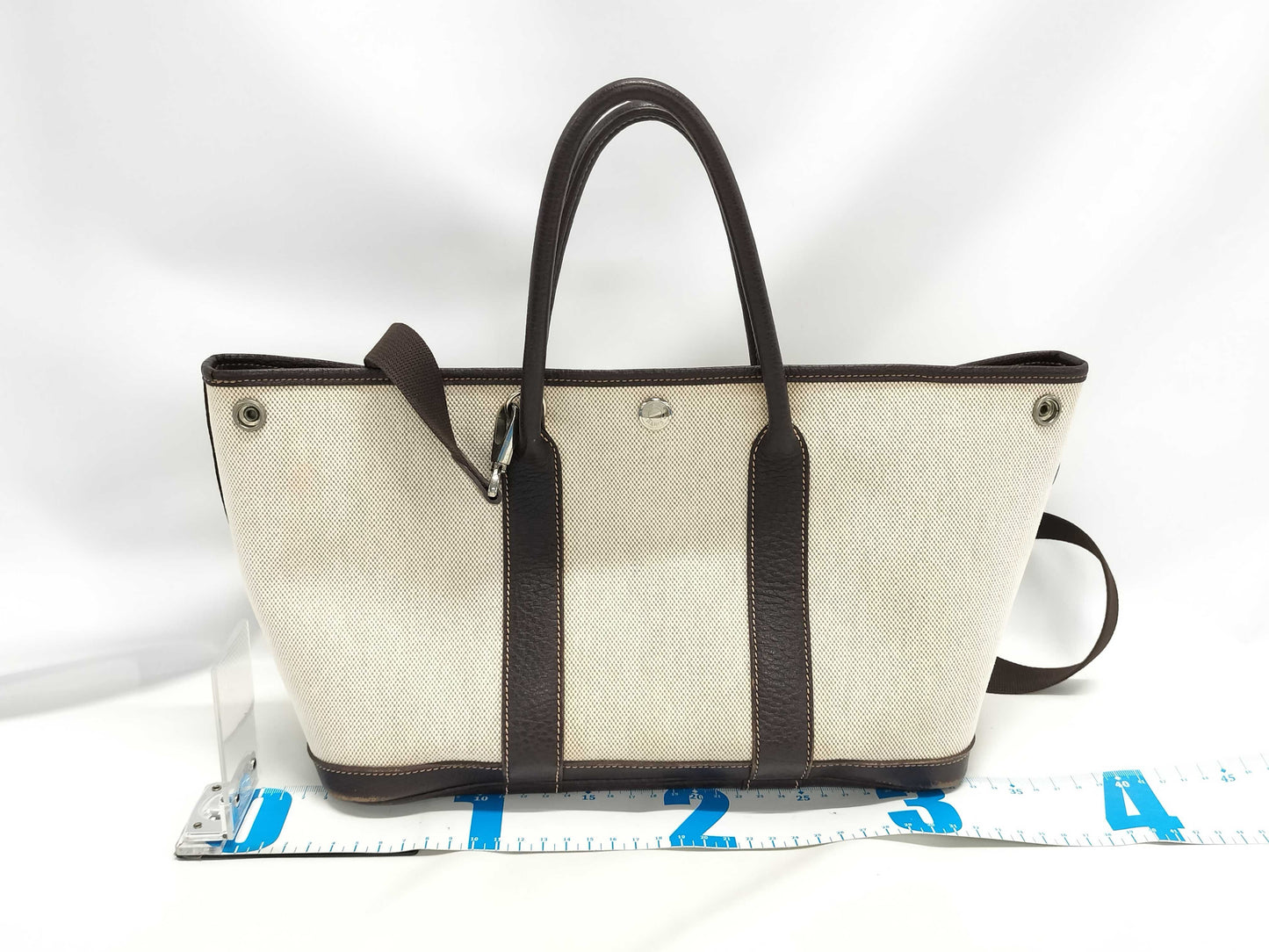 HERMES Garden Party TPM Maroon Toile H Handbag