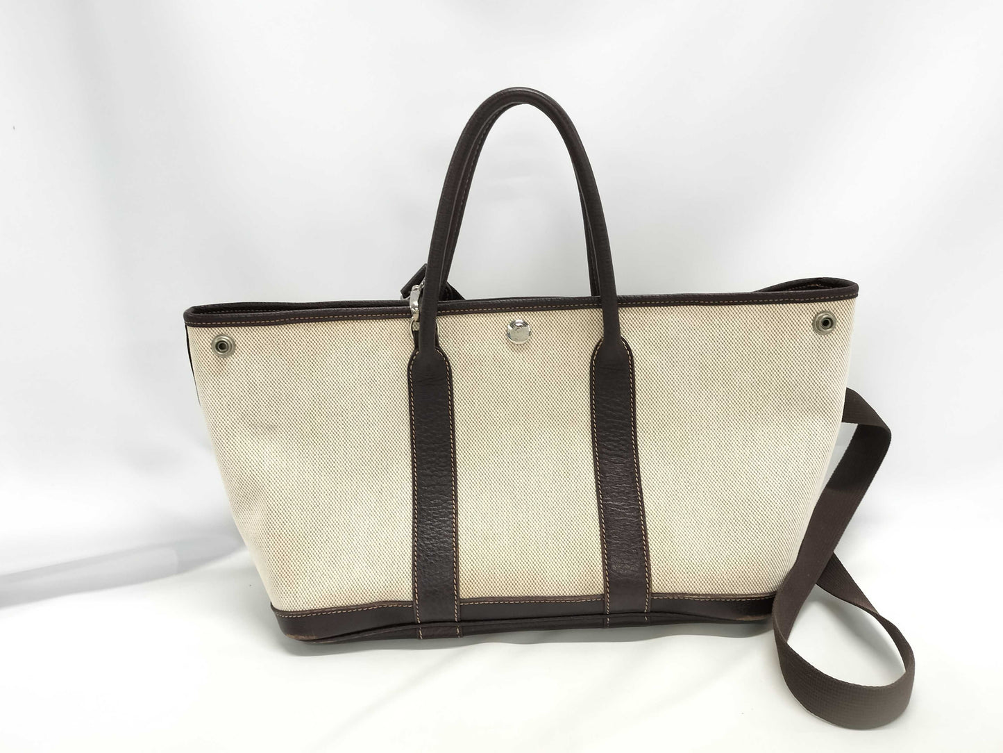 HERMES Garden Party TPM Maroon Toile H Handbag
