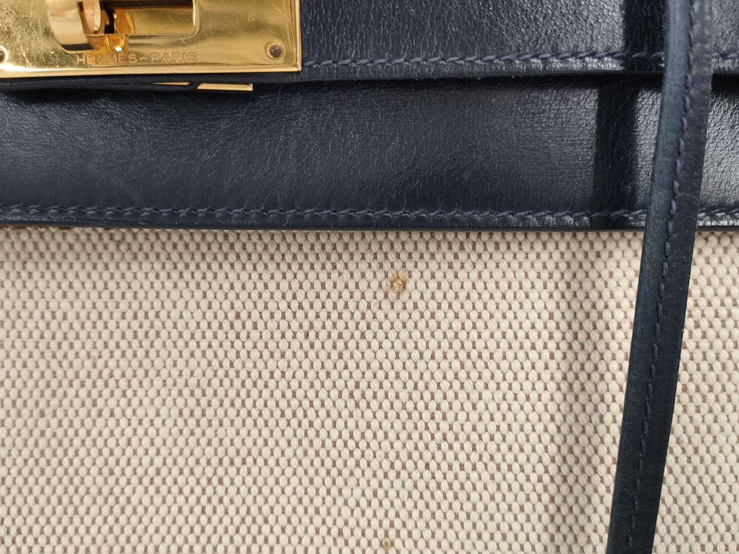 HERMES Kelly 28 Handbag, Toile H, Gold Hardware, Gold