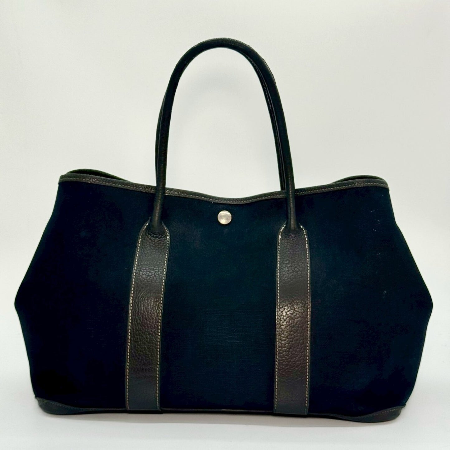 HERMES Garden Party Toile Officier Tote Bag Black Tote Bag