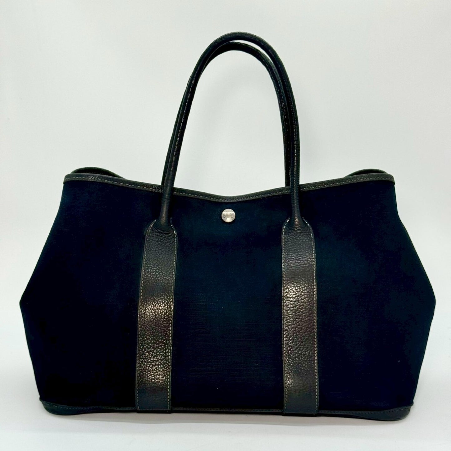 HERMES Garden Party Toile Officier Tote Bag Black Tote Bag