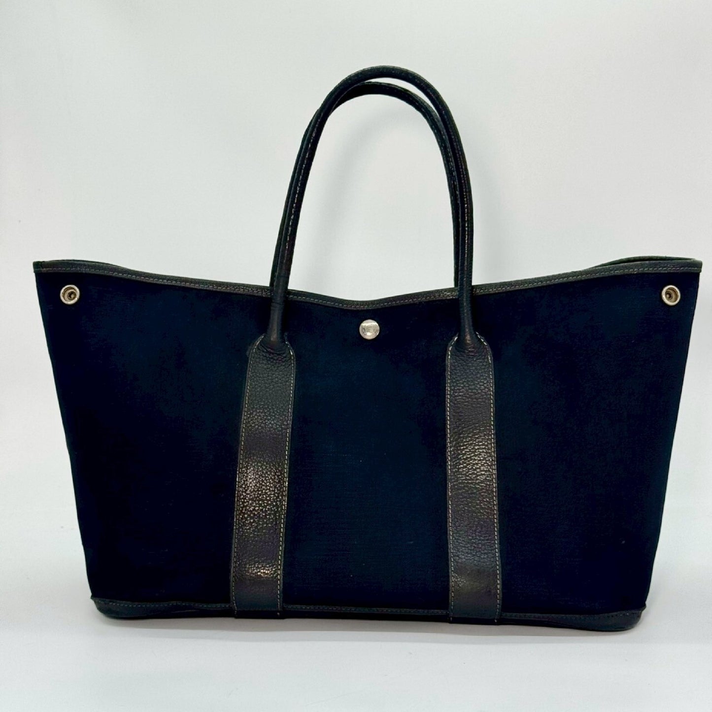 HERMES Garden Party Toile Officier Tote Bag Black Tote Bag