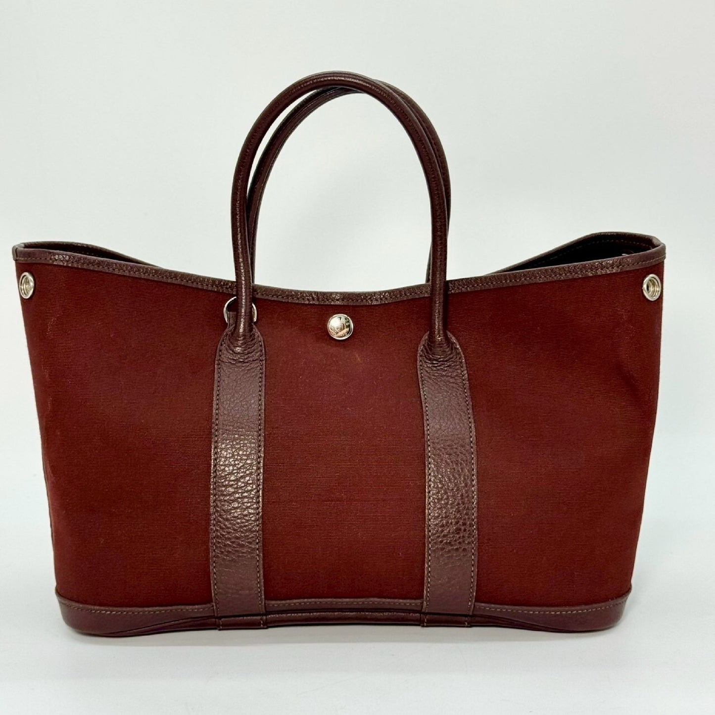 HERMES Garden Party Toile Officier Brown TPM Tote Bag