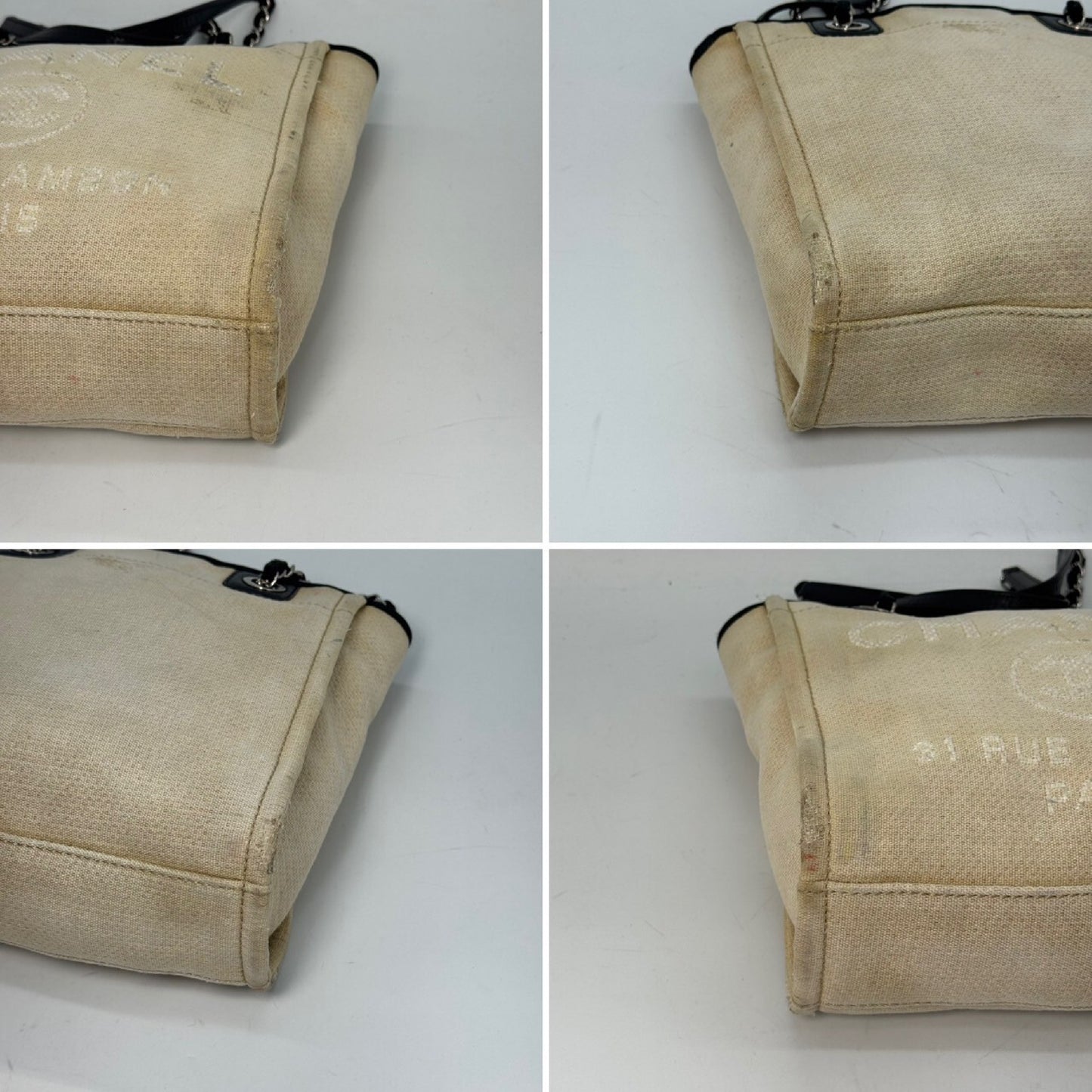 CHANEL Deauville Chain Tote Bag White Shoulder Bag No Serial Seal