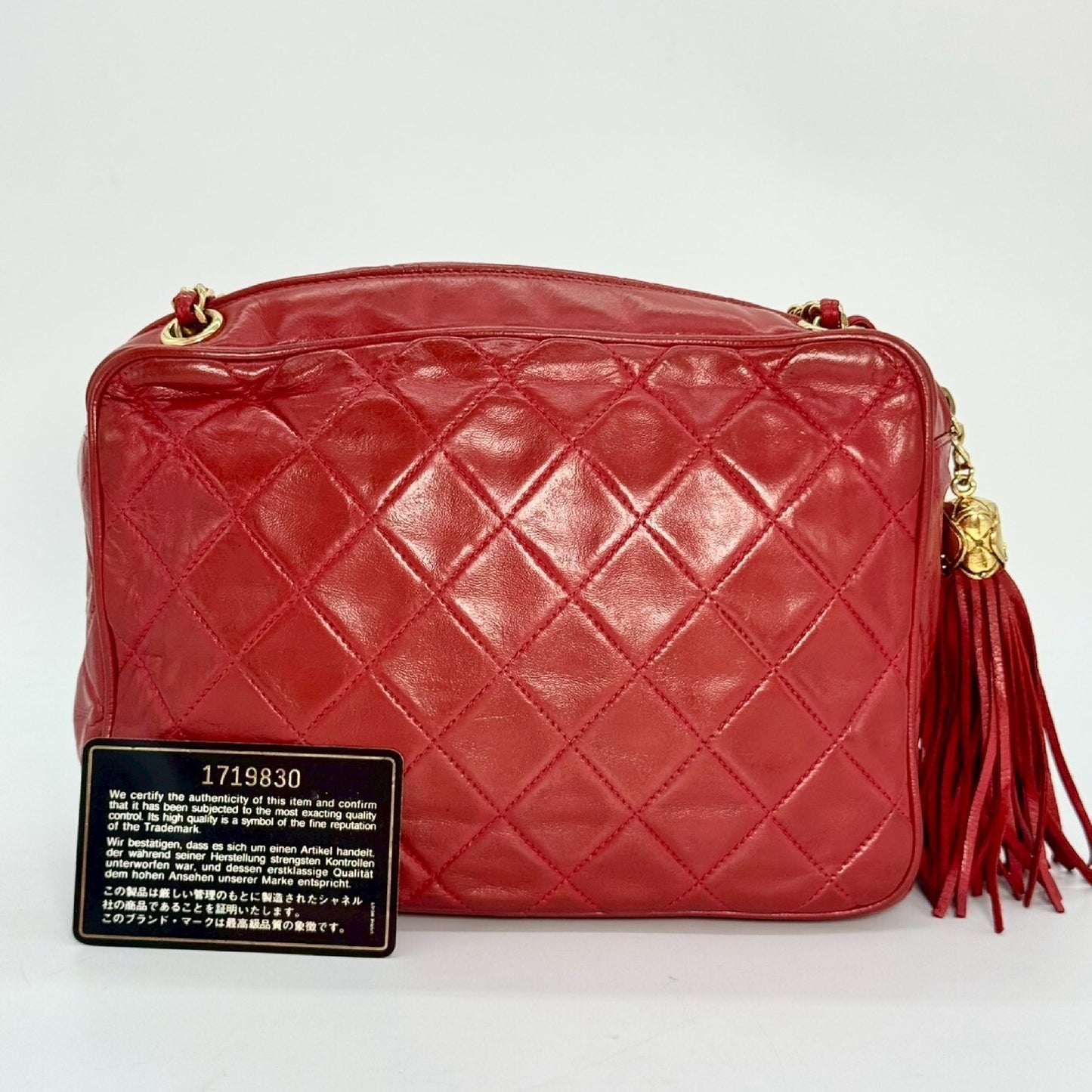 CHANEL Matelasse Lambskin Fringed Chain Shoulder Bag, Red, with Guarantee Card, 1719830 Shoulder Bag