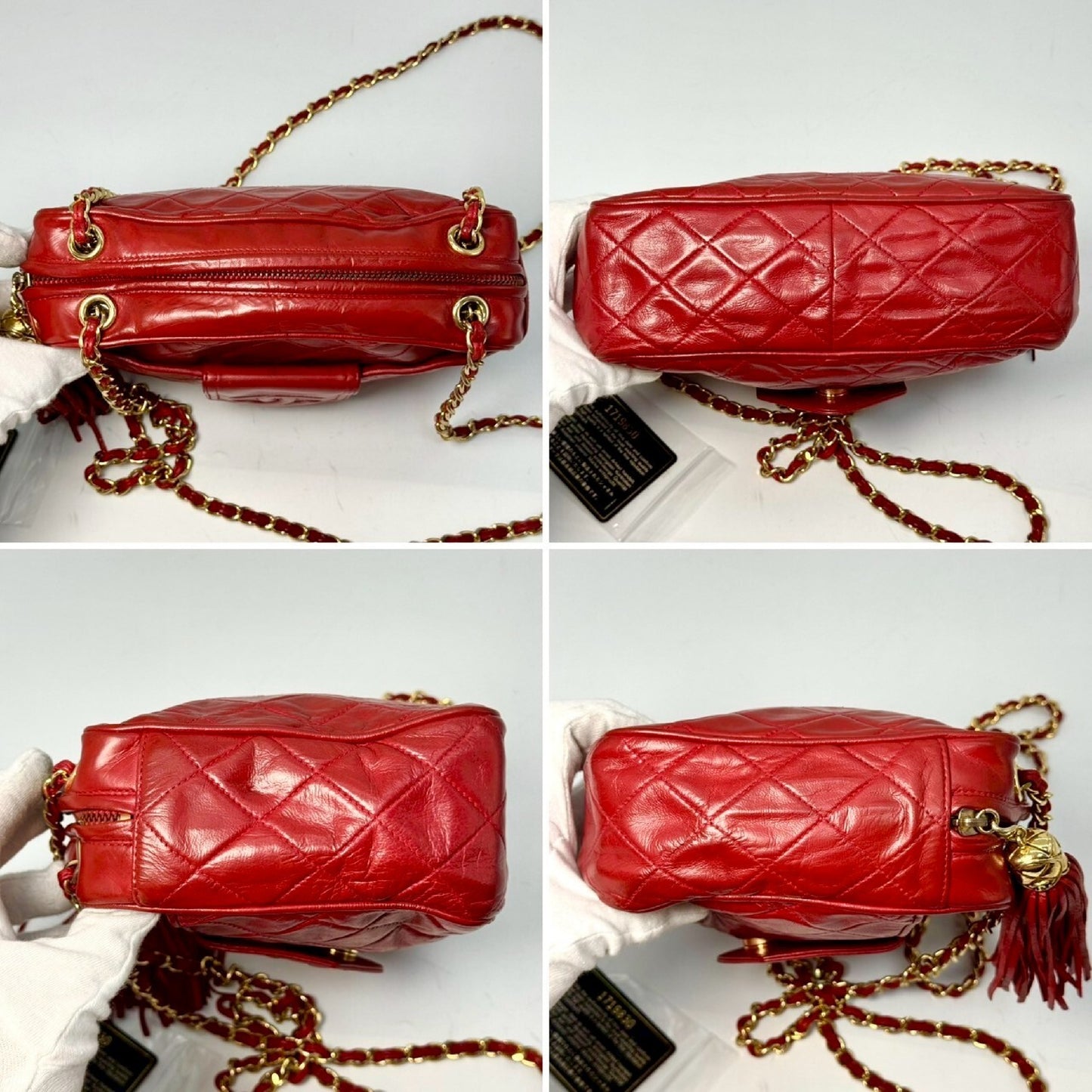 CHANEL Matelasse Lambskin Fringed Chain Shoulder Bag, Red, with Guarantee Card, 1719830 Shoulder Bag