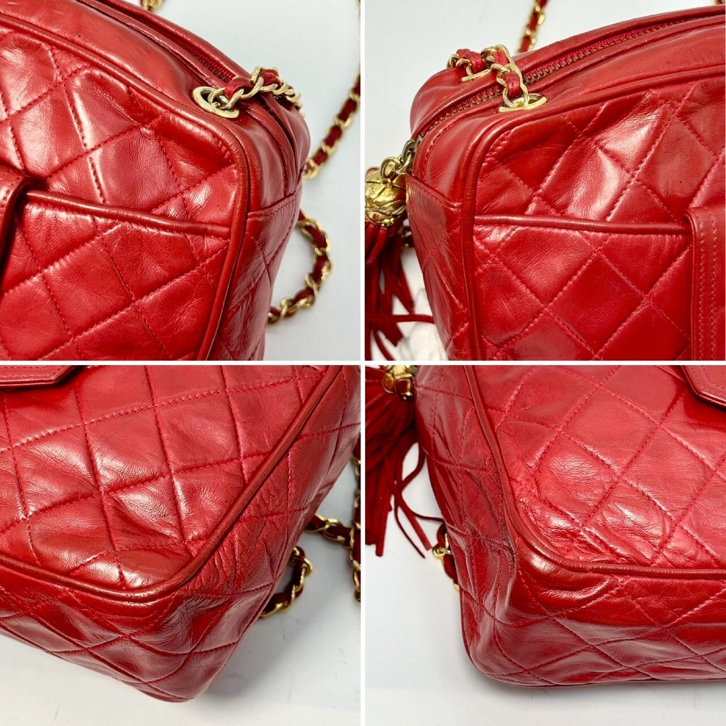 CHANEL Matelasse Lambskin Fringed Chain Shoulder Bag, Red, with Guarantee Card, 1719830 Shoulder Bag
