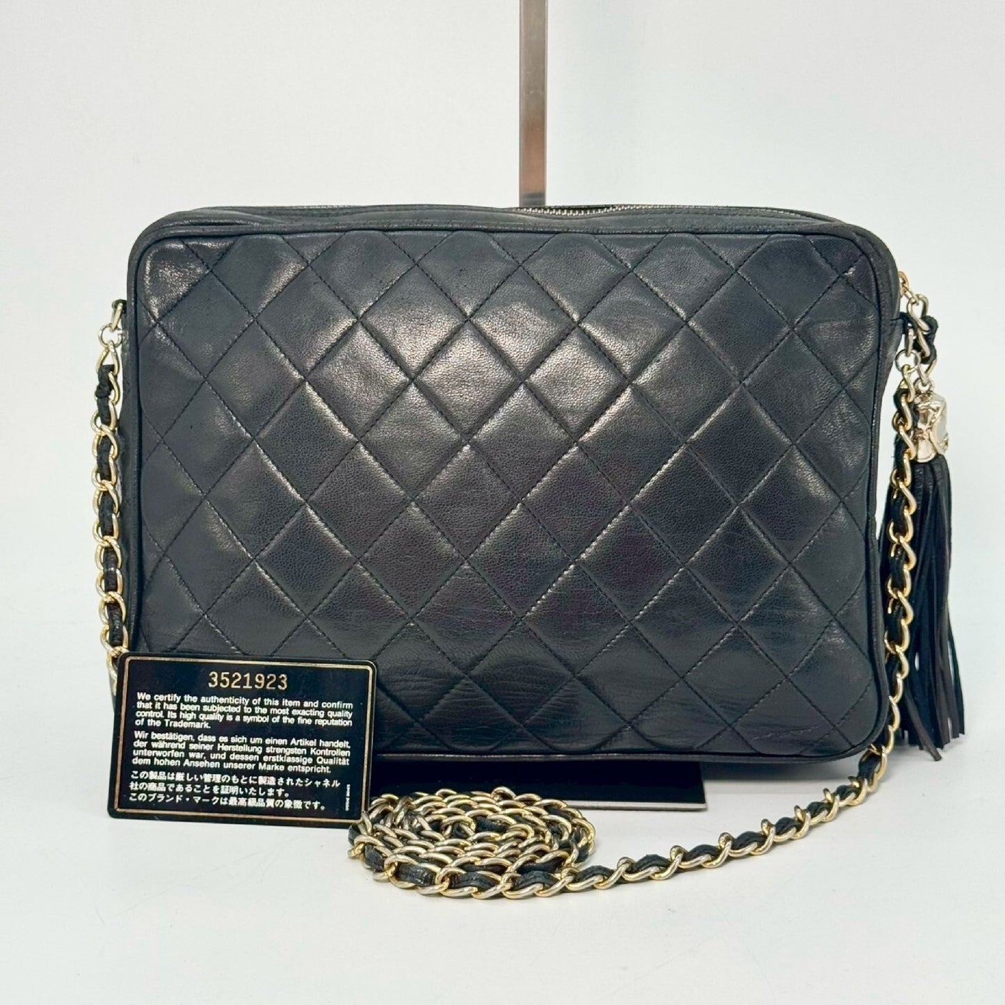 CHANEL Matelasse Lambskin Coco Mark Fringed Chain Shoulder Bag Black with Guarantee Card 3521923 Shoulder Bag