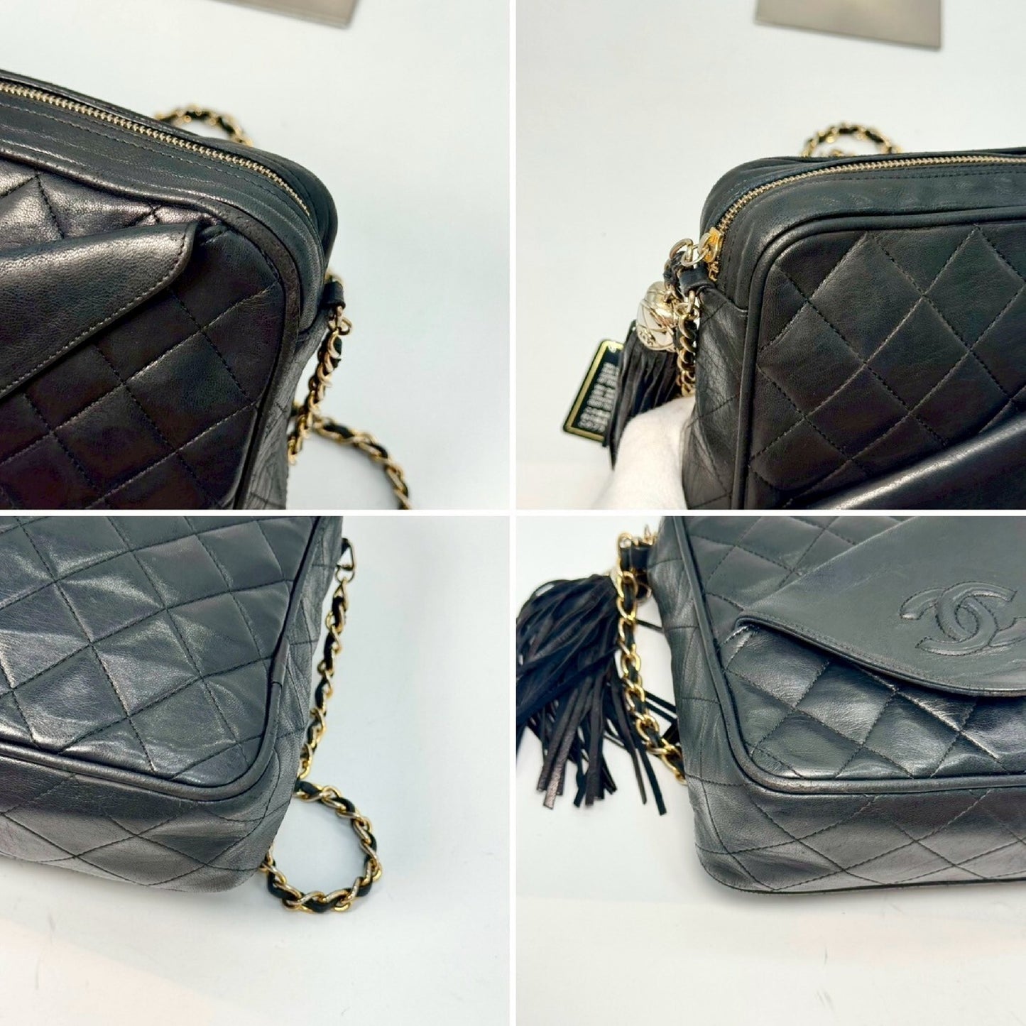 CHANEL Matelasse Lambskin Coco Mark Fringed Chain Shoulder Bag Black with Guarantee Card 3521923 Shoulder Bag