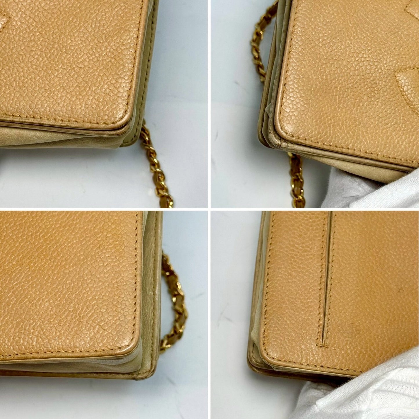 CHANEL Caviar Skin Coco Mark Chain Shoulder Wallet Beige 3695014 Shoulder Bag