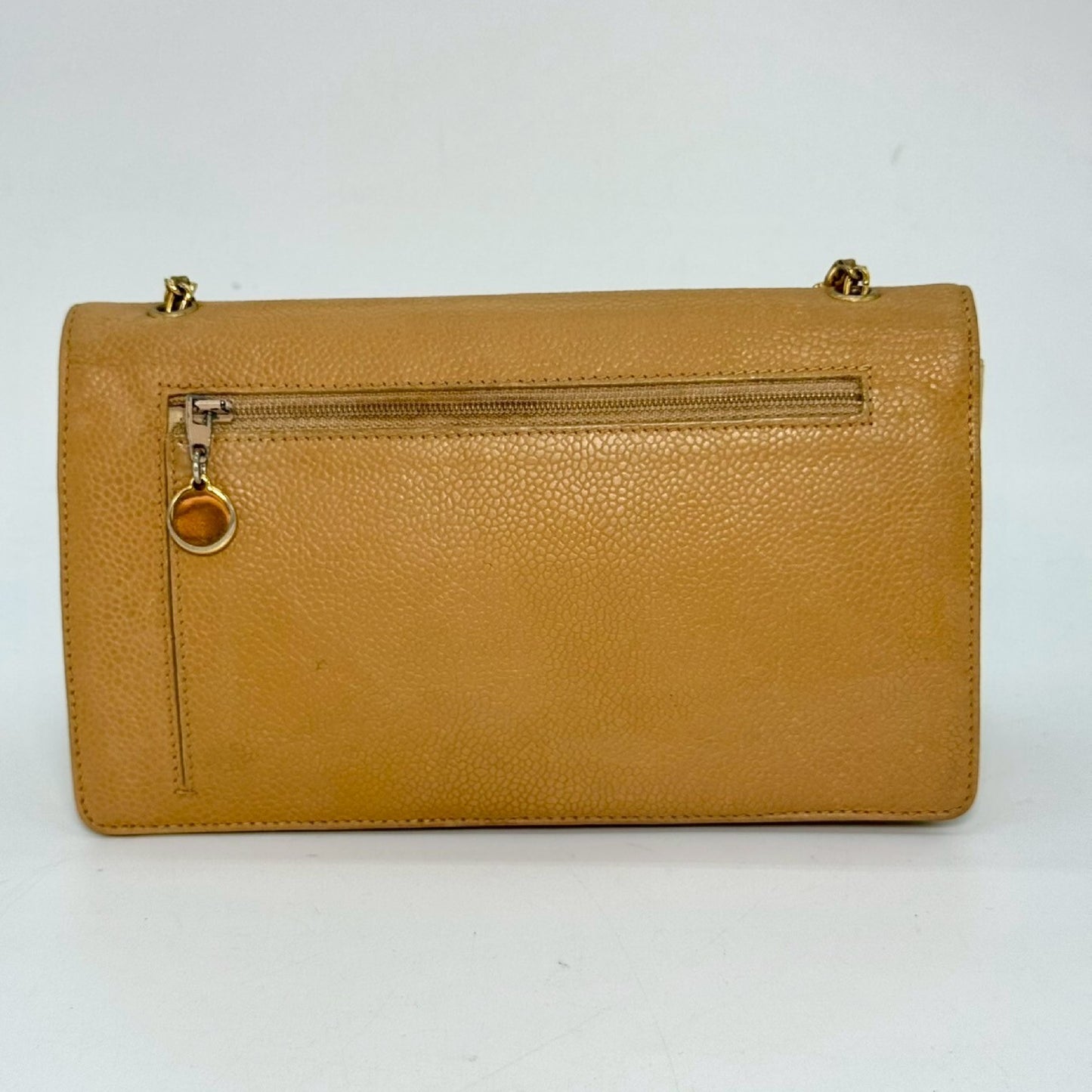 CHANEL Caviar Skin Coco Mark Chain Shoulder Wallet Beige 3695014 Shoulder Bag