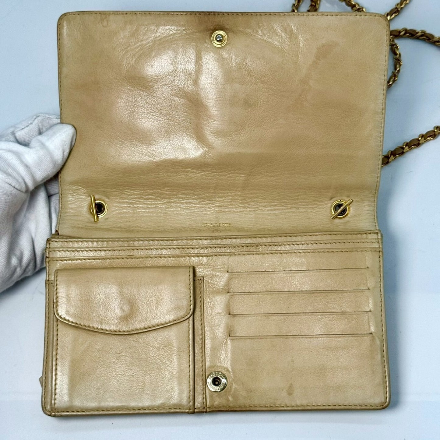 CHANEL Caviar Skin Coco Mark Chain Shoulder Wallet Beige 3695014 Shoulder Bag