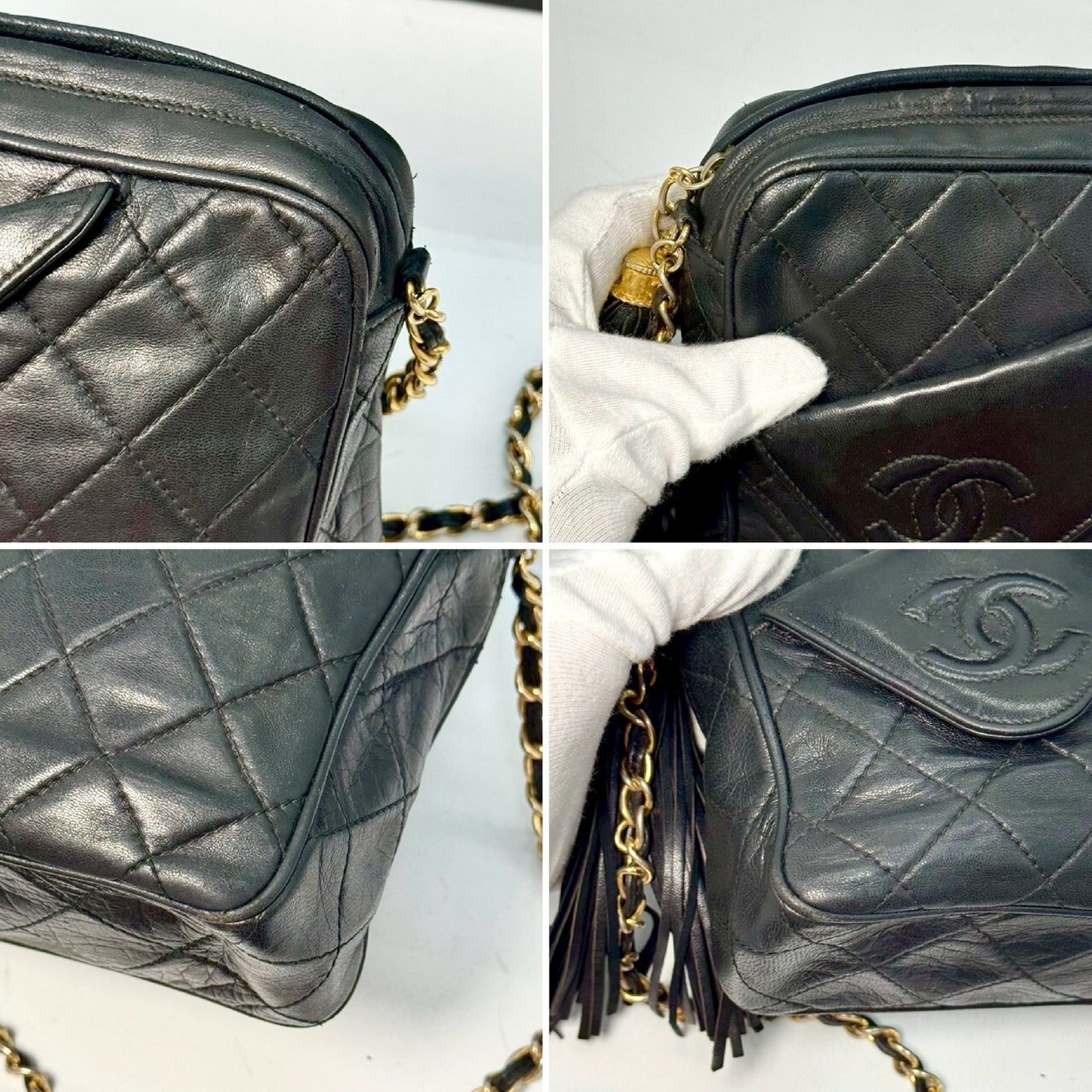 CHANEL Matelasse Lambskin Fringed Chain Shoulder Bag, Black, 0863842 Shoulder Bag