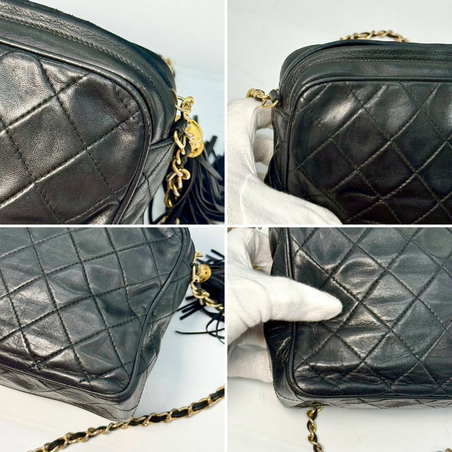 CHANEL Matelasse Lambskin Fringed Chain Shoulder Bag, Black, 0863842 Shoulder Bag