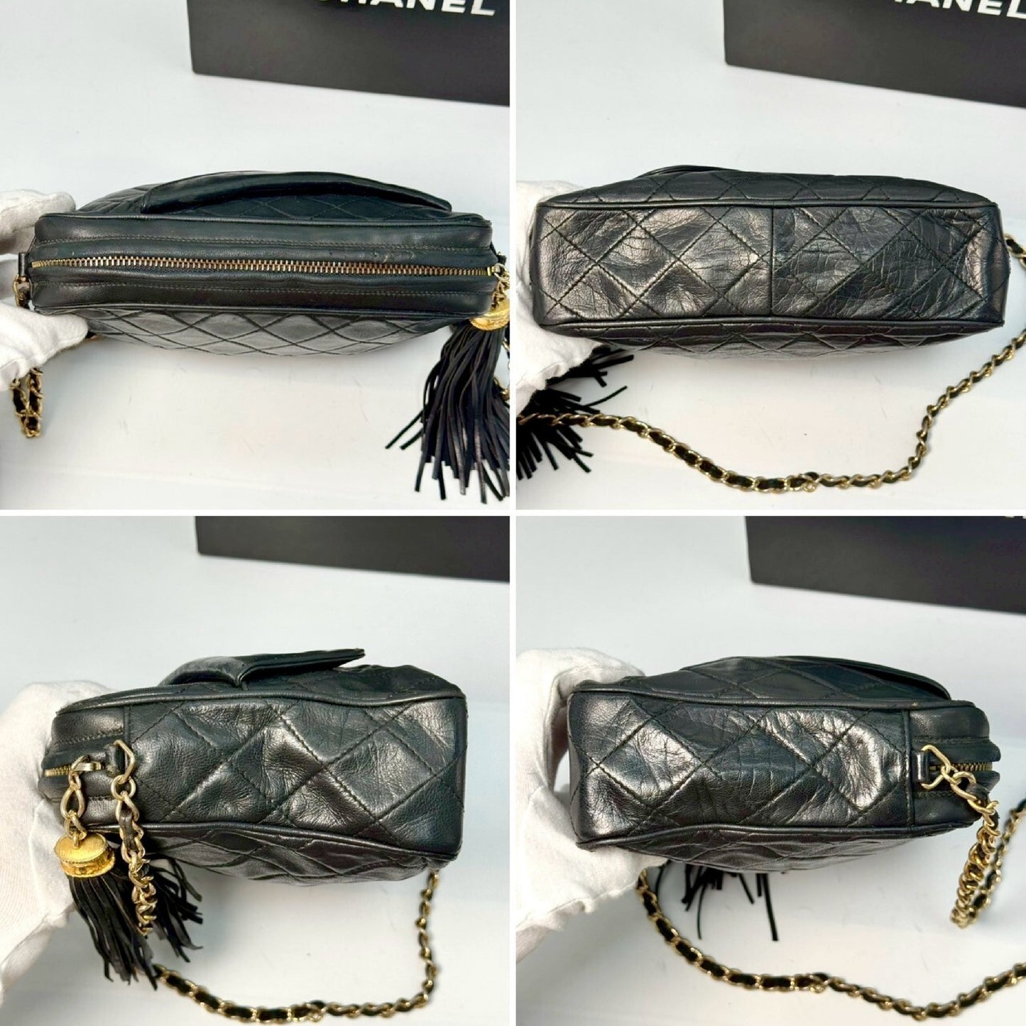 CHANEL Matelasse Lambskin Fringed Chain Shoulder Bag, Black, 0863842 Shoulder Bag