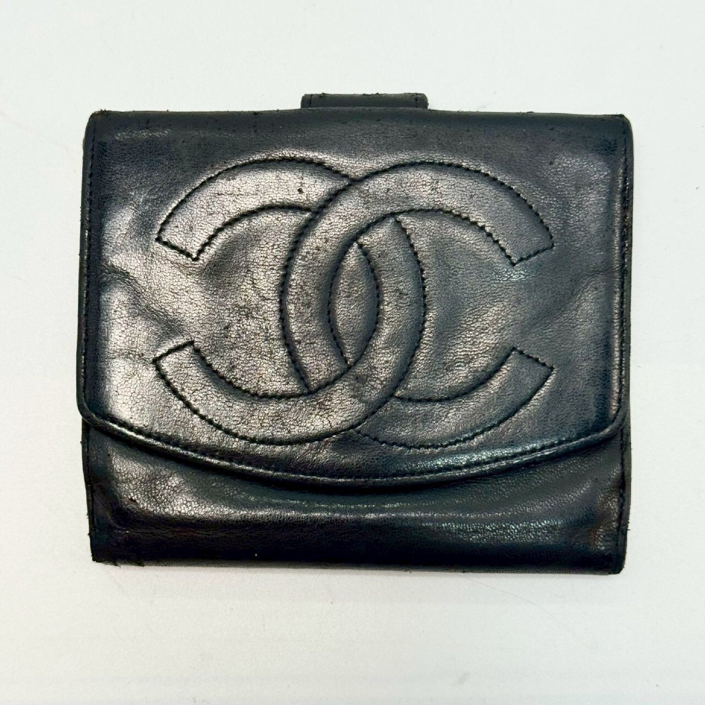 CHANEL Lambskin Coco Mark Bi-fold Compact Wallet, Black, 3437430