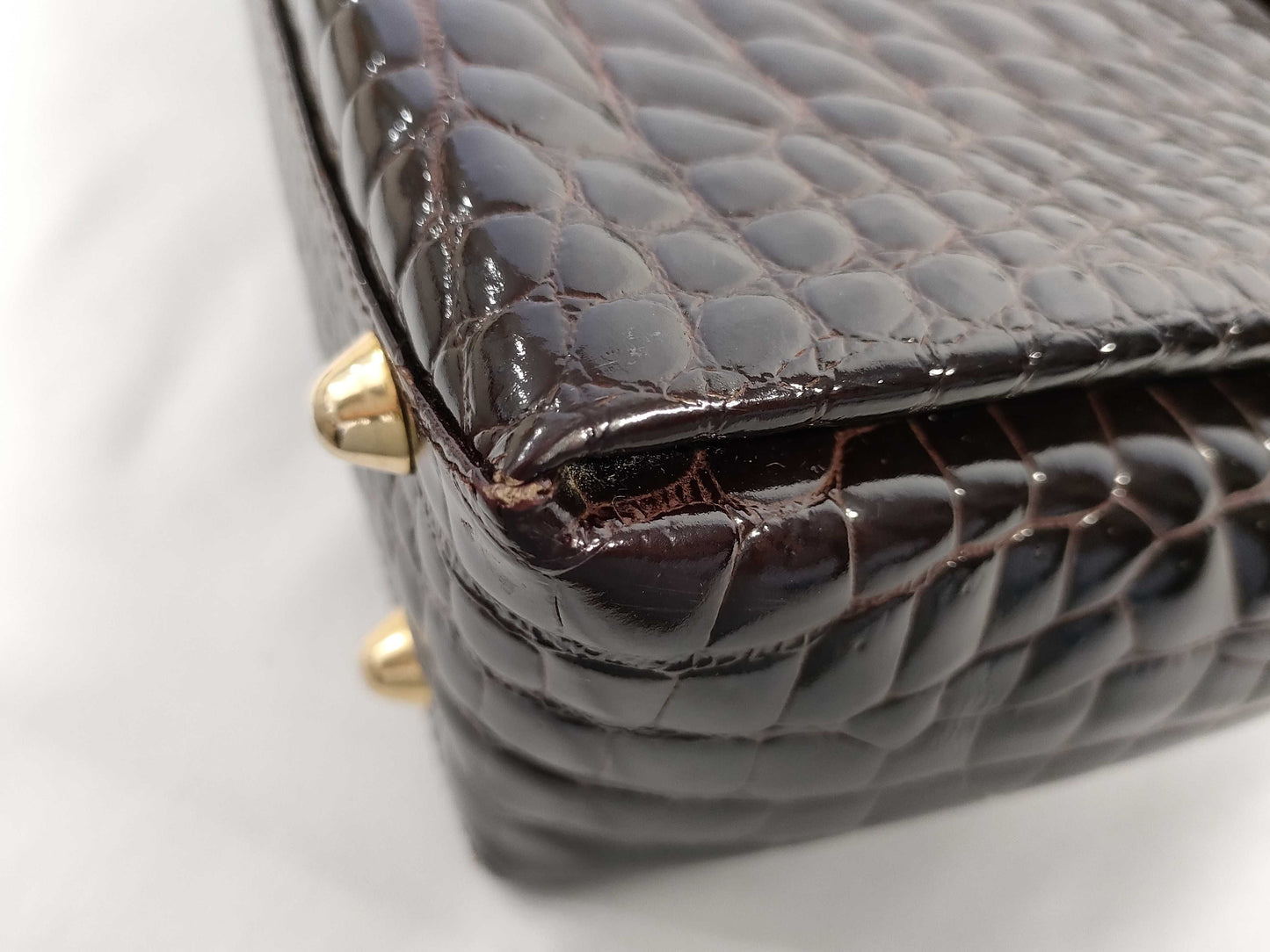 Crocodile alligator leather turnlock handbag, brown