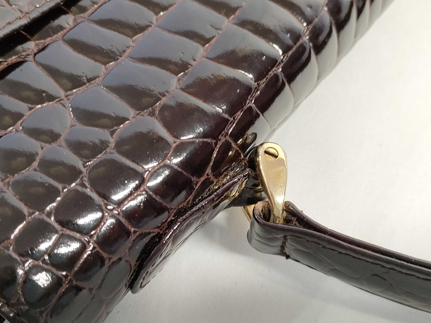Crocodile alligator leather turnlock handbag, brown