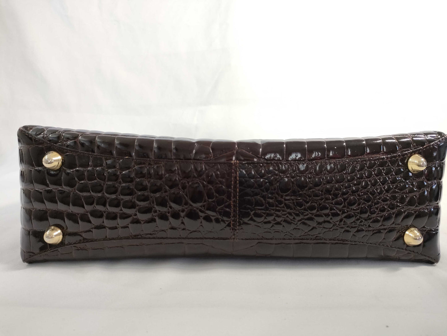 Crocodile alligator leather turnlock handbag, brown