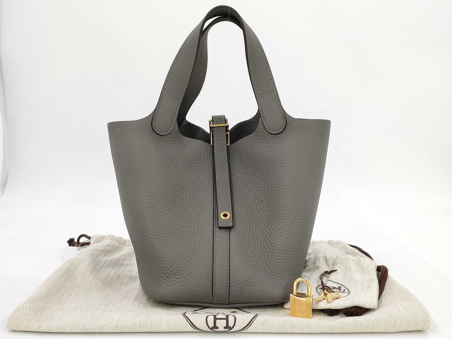 HERMES Picotin Lock PM Taurillon Gray Handbag with U Stamp 2022