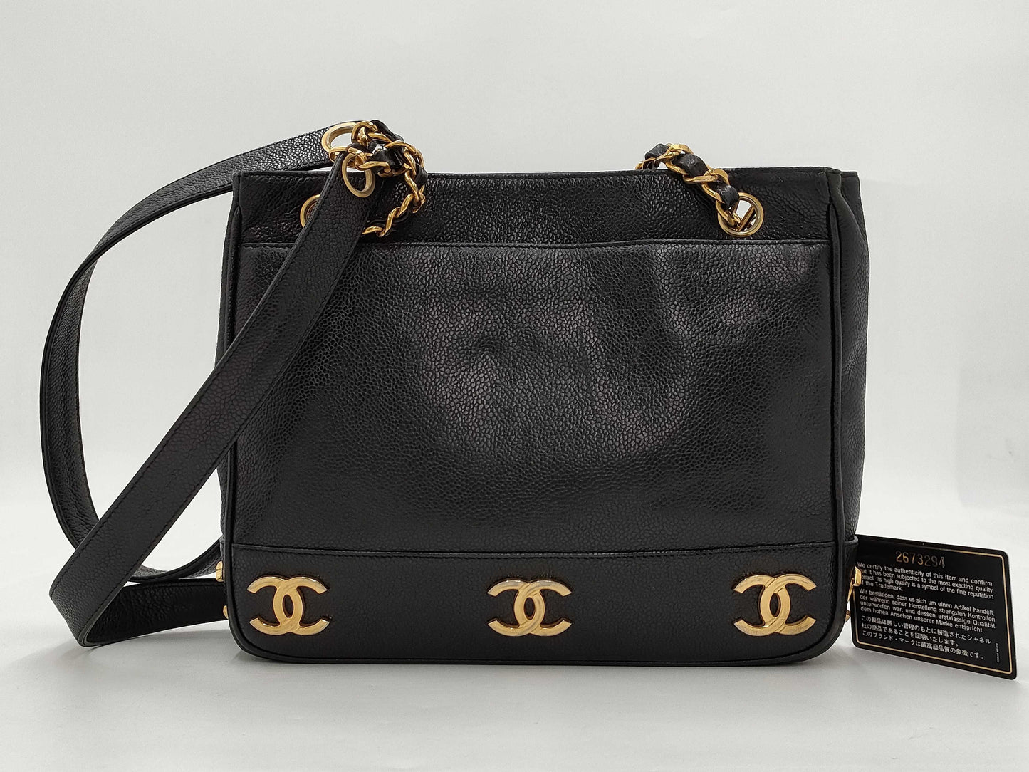 CHANEL Triple Coco Tote Bag Caviar Skin Tote Bag