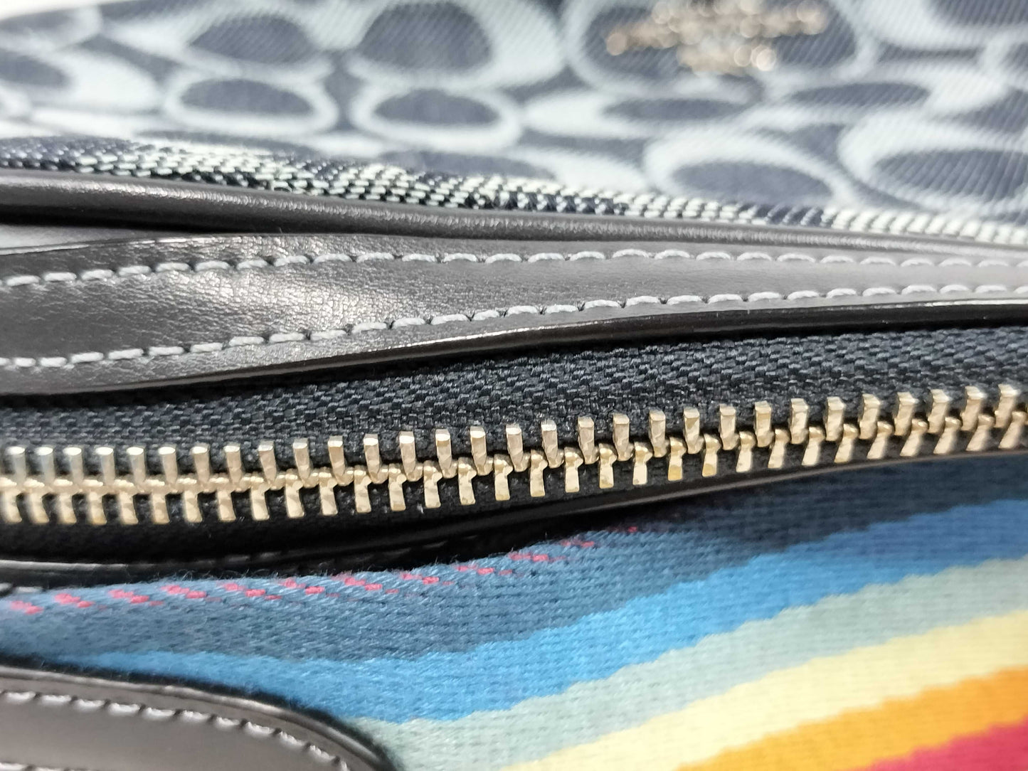 COACH Signature Denim Shoulder Bag with Rainbow Strap