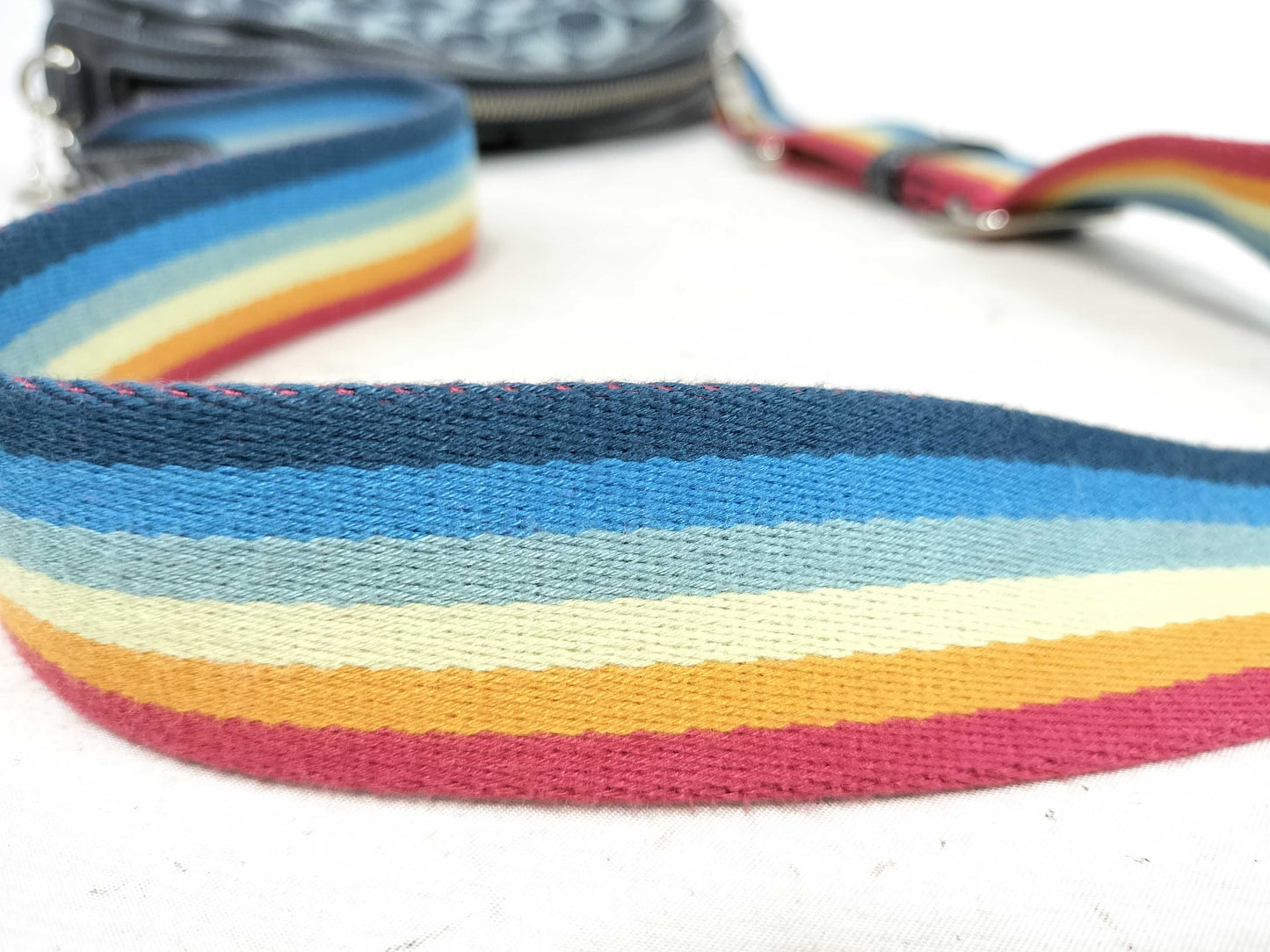 COACH Signature Denim Shoulder Bag with Rainbow Strap