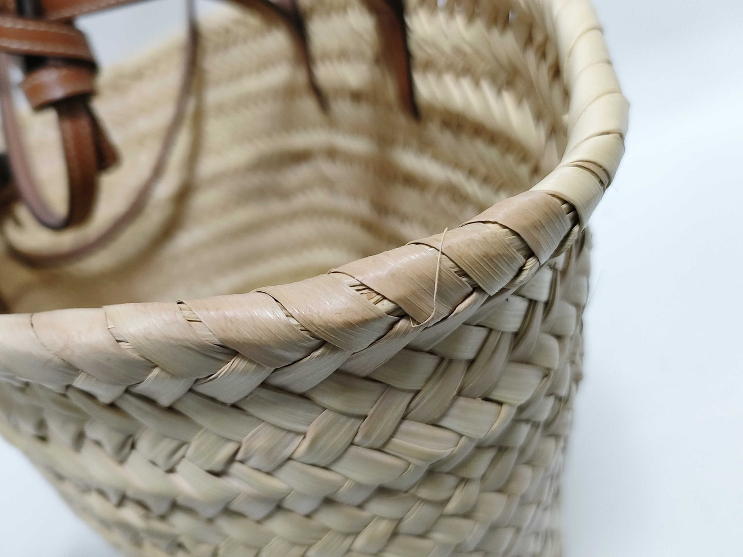 CELINE Triomphe Pannier Raffia and Leather Basket Bag Beige and Brown Handbag