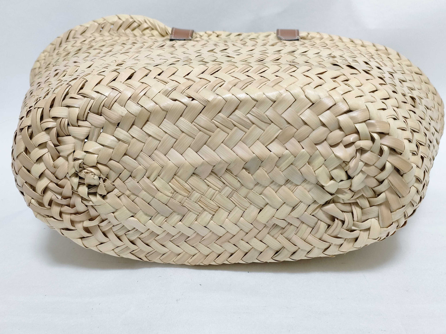 CELINE Triomphe Pannier Raffia and Leather Basket Bag Beige and Brown Handbag