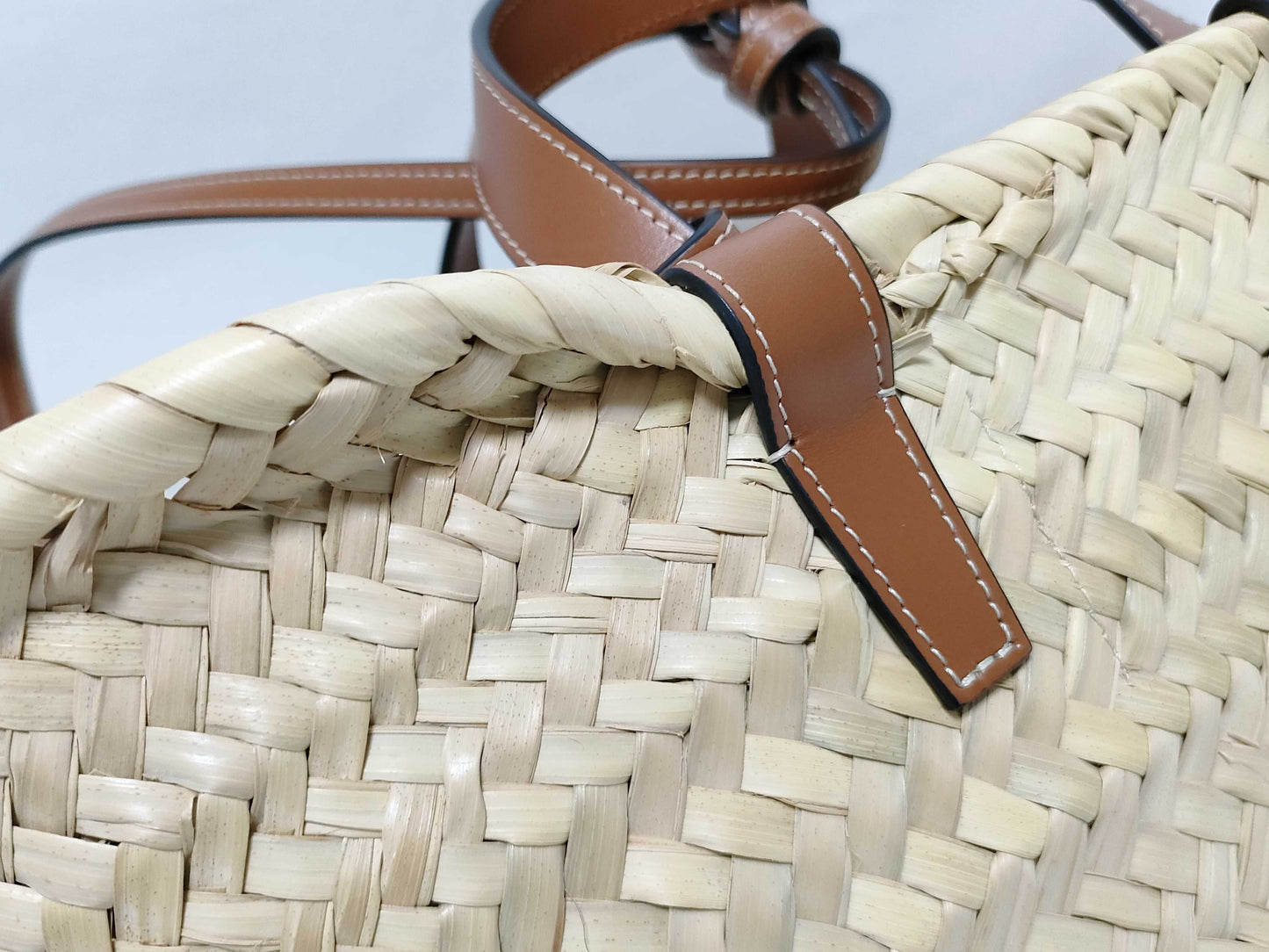CELINE Triomphe Pannier Raffia and Leather Basket Bag Beige and Brown Handbag
