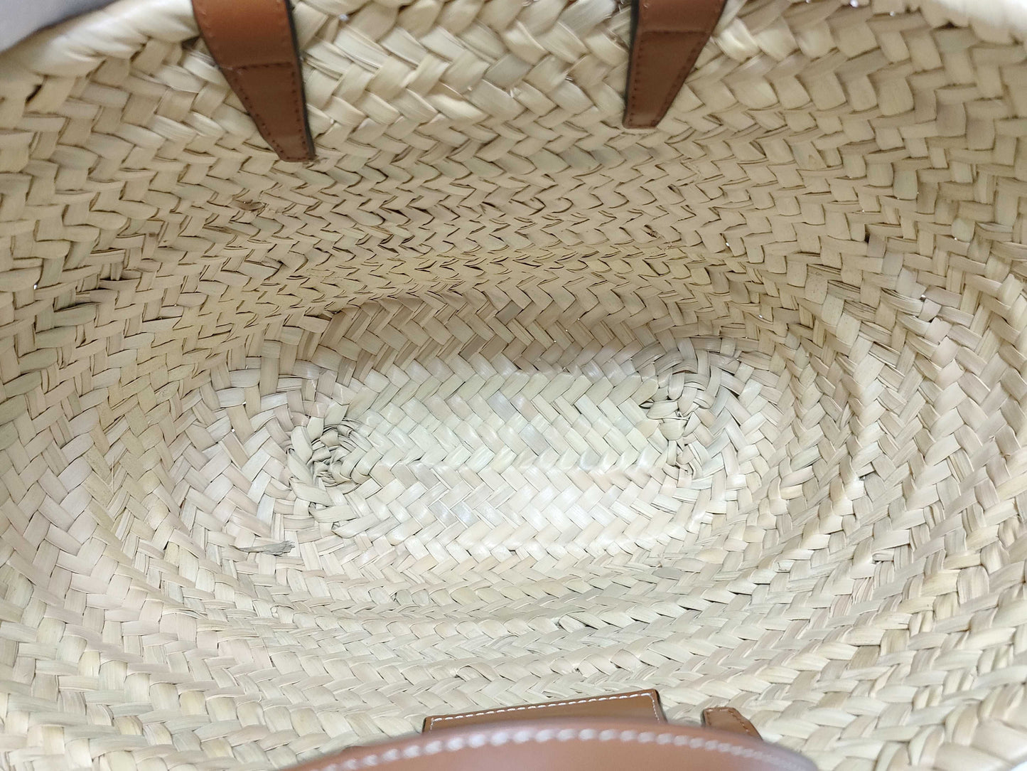 CELINE Triomphe Pannier Raffia and Leather Basket Bag Beige and Brown Handbag