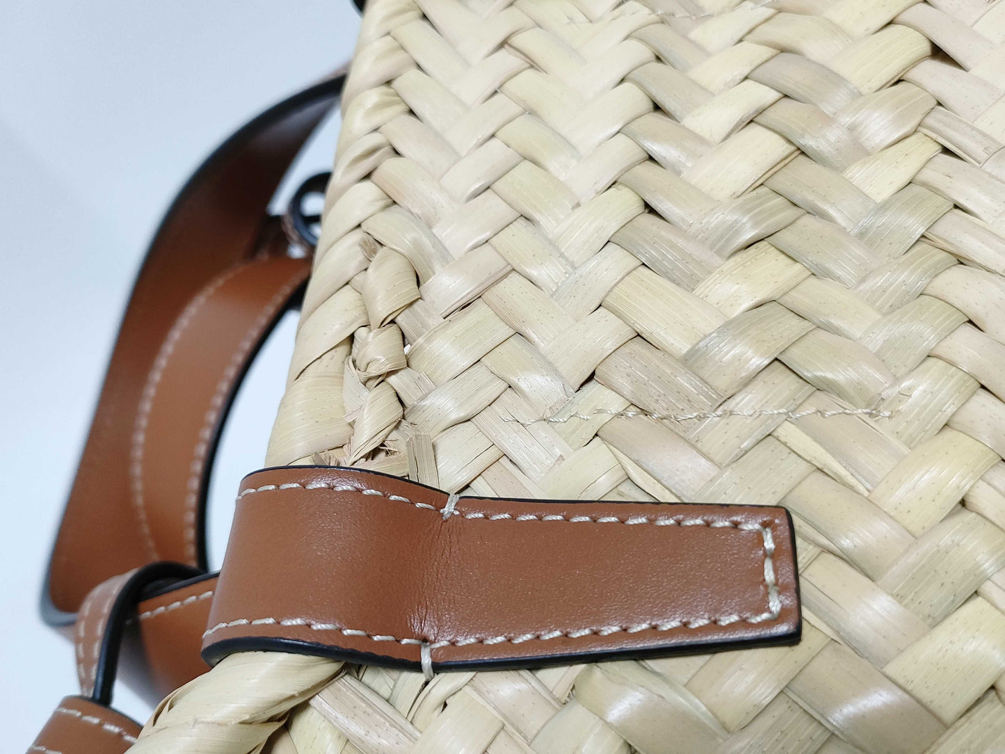CELINE Triomphe Pannier Raffia and Leather Basket Bag Beige and Brown Handbag