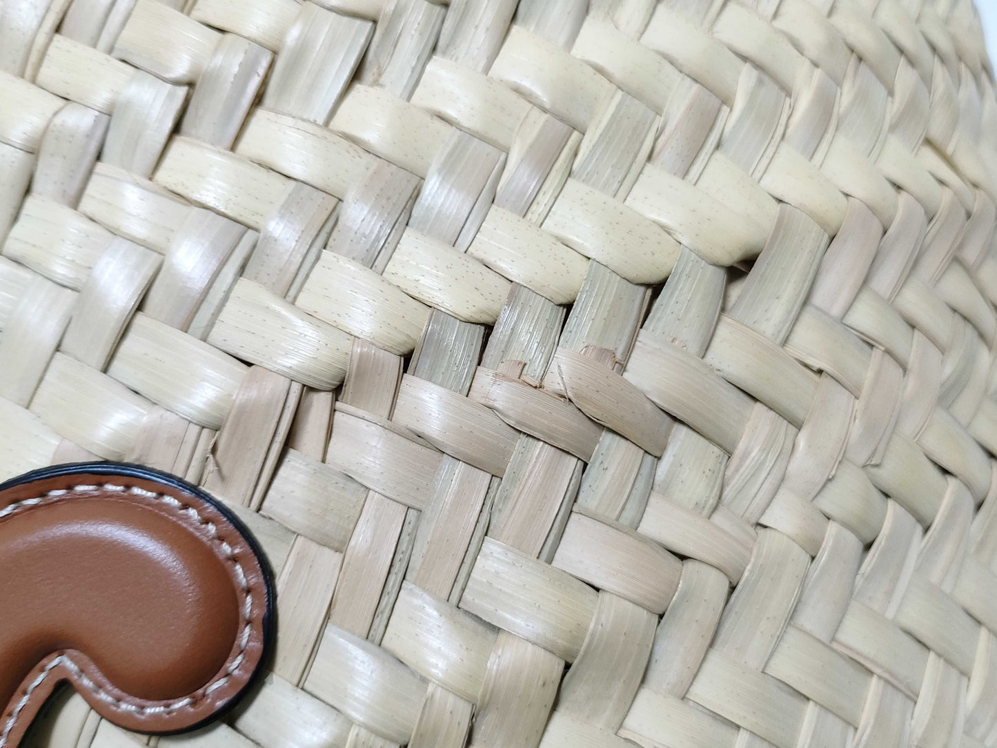 CELINE Triomphe Pannier Raffia and Leather Basket Bag Beige and Brown Handbag