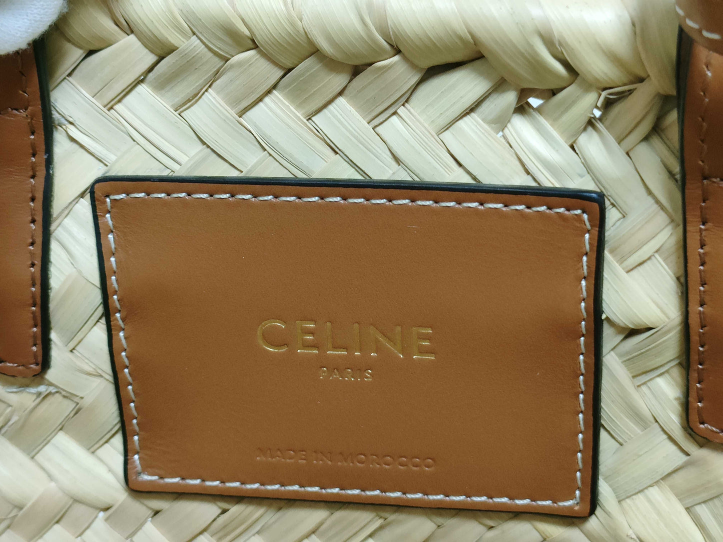CELINE Triomphe Pannier Raffia and Leather Basket Bag Beige and Brown Handbag