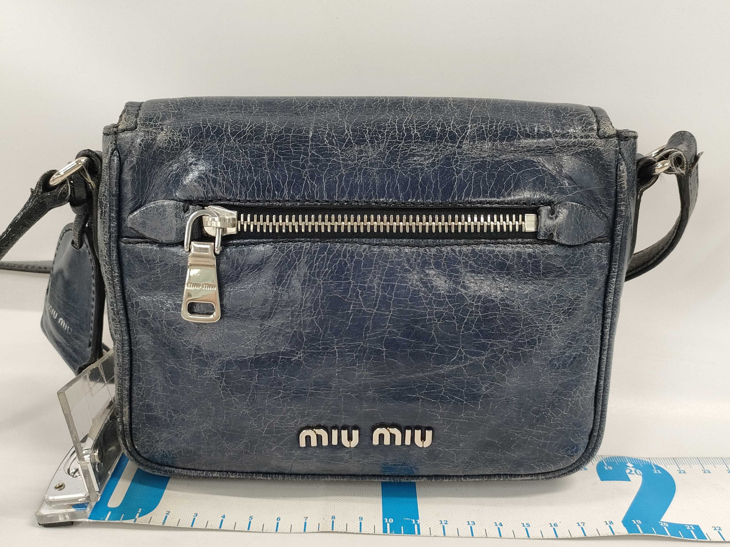 miu miu MIU MIU navy leather shoulder bag