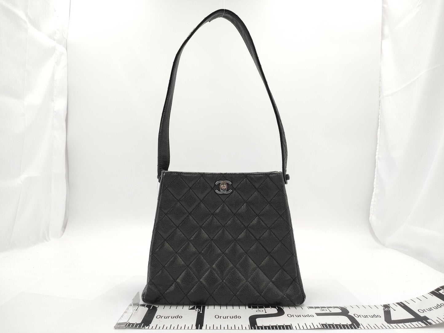 CHANEL Matelasse One-Shoulder Bag, Double-Face, Silver Hardware, Seal Included, Black Caviar Leather Shoulder Bag