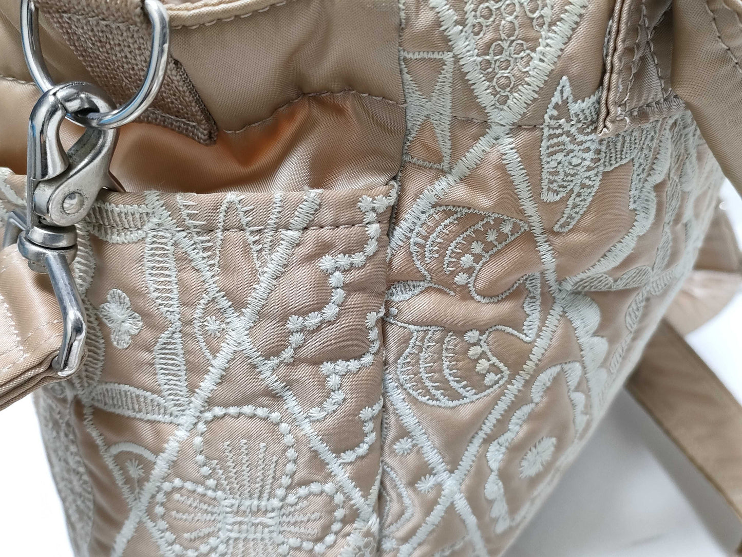 mina perhonen x PORTER Collaboration Symphony 2-Way Tote Bag, Embroidered, Nylon Bonded Fabric, Beige, Handbag