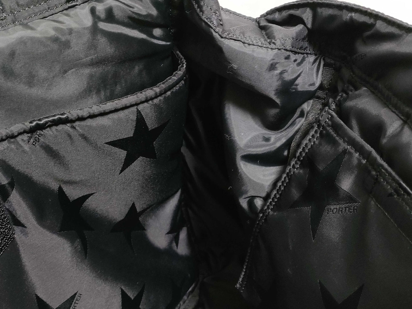 PORTER PORTER Flag 2-Way Tote Bag Star Pattern Nylon Jacquard Black Tote Bag