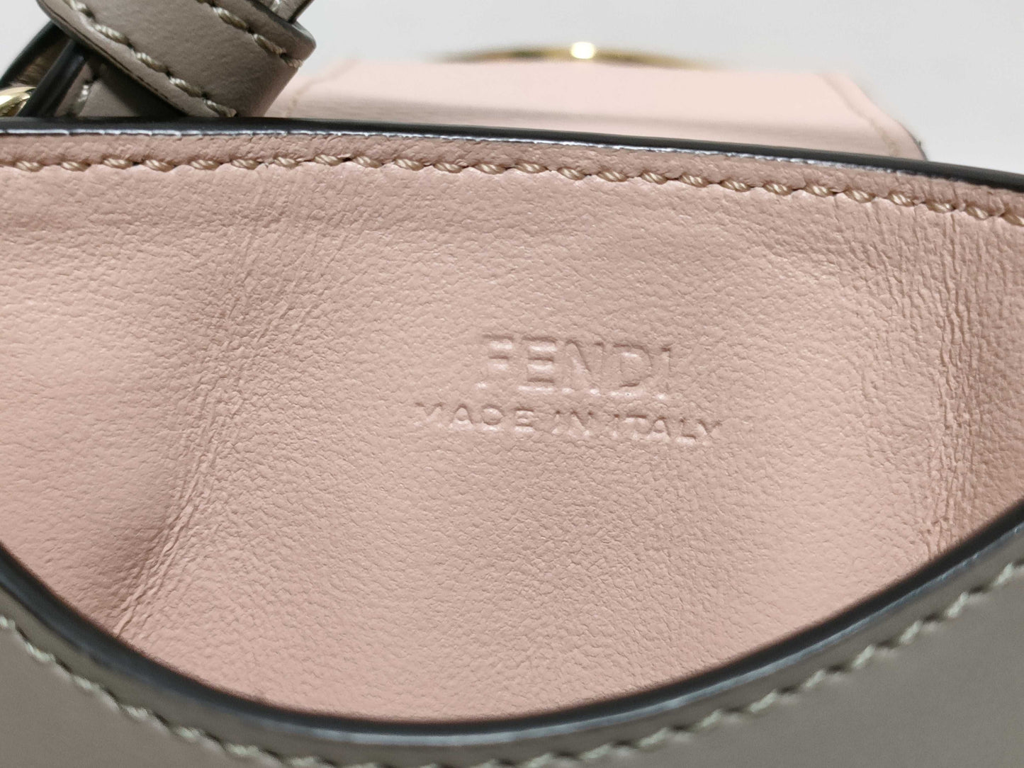 FENDI 7AS188 FF Diamond Phone Pouch Calfskin Leather Gray/Pink Shoulder Bag