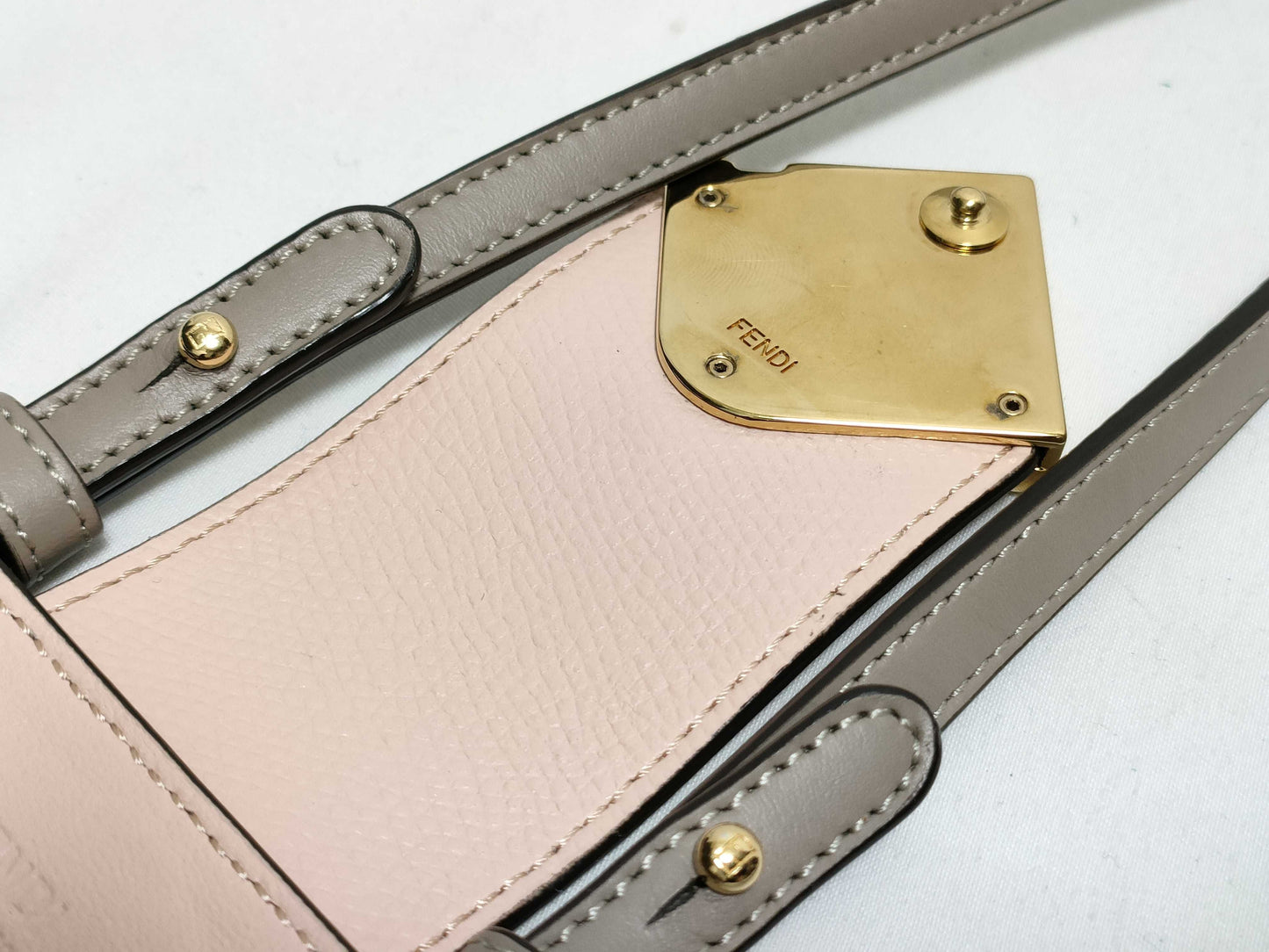 FENDI 7AS188 FF Diamond Phone Pouch Calfskin Leather Gray/Pink Shoulder Bag