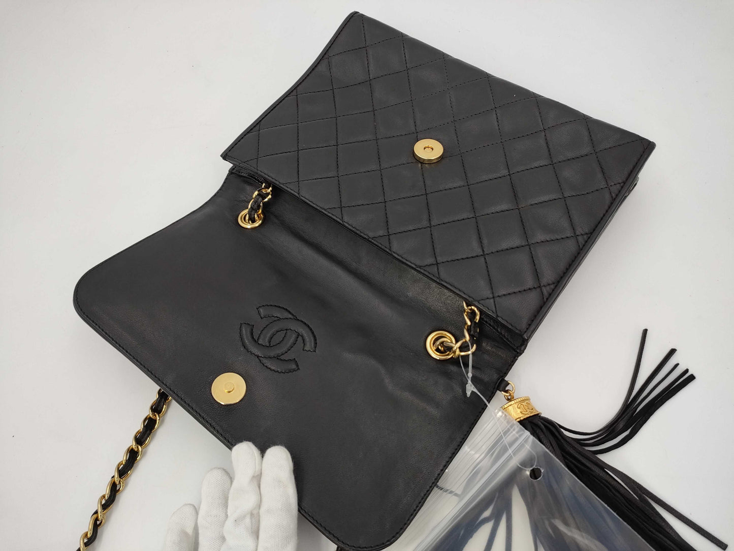 CHANEL Matelasse Fringe Chain Shoulder Bag in Black Lambskin, #1 Series