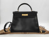 HERMES Kelly 28 Box Calf Black Handbag with A Stamp and Inner Stitching