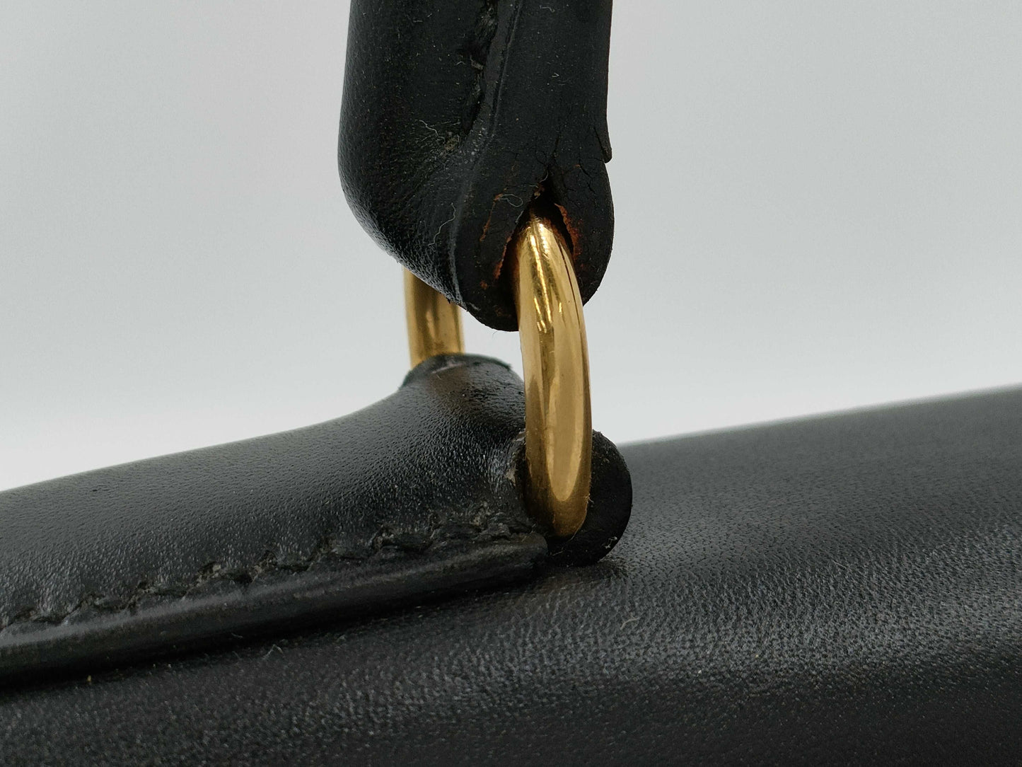 HERMES Kelly 28 Box Calf Black Handbag with A Stamp and Inner Stitching